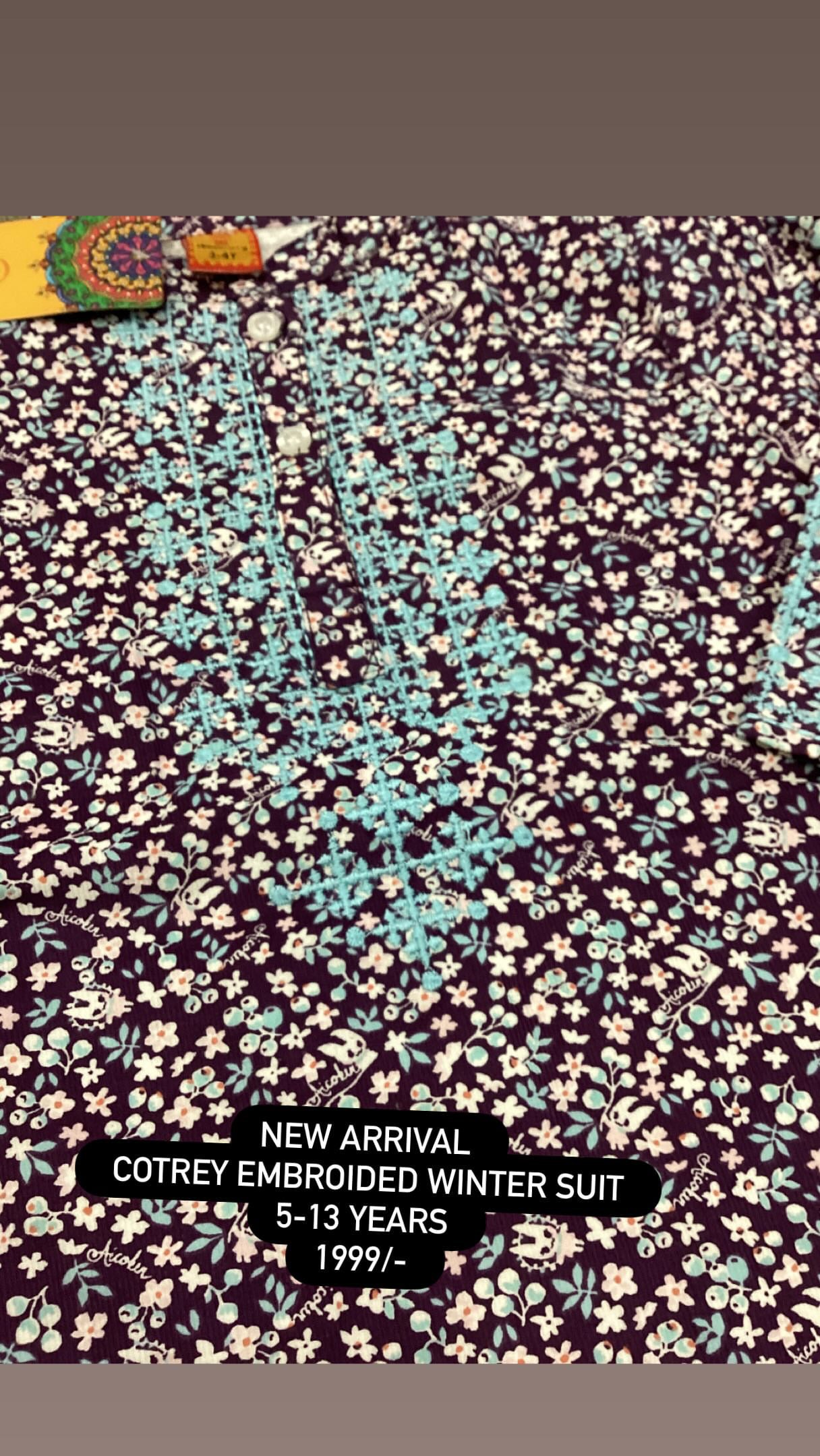 Kids Girls Affordable Baby Outfits -- Winter 2-Piece Embroidered Branded Corduroy Suit