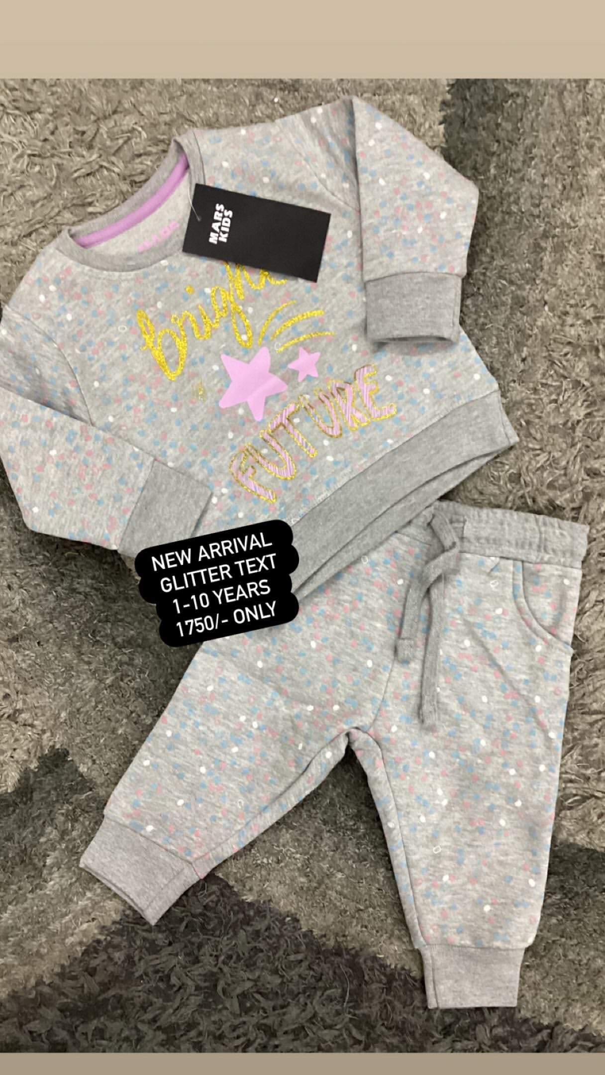 Kids Girls Affordable Baby Outfits –- Winter Fleece Warm Branded Sweat Shirt with Trouser