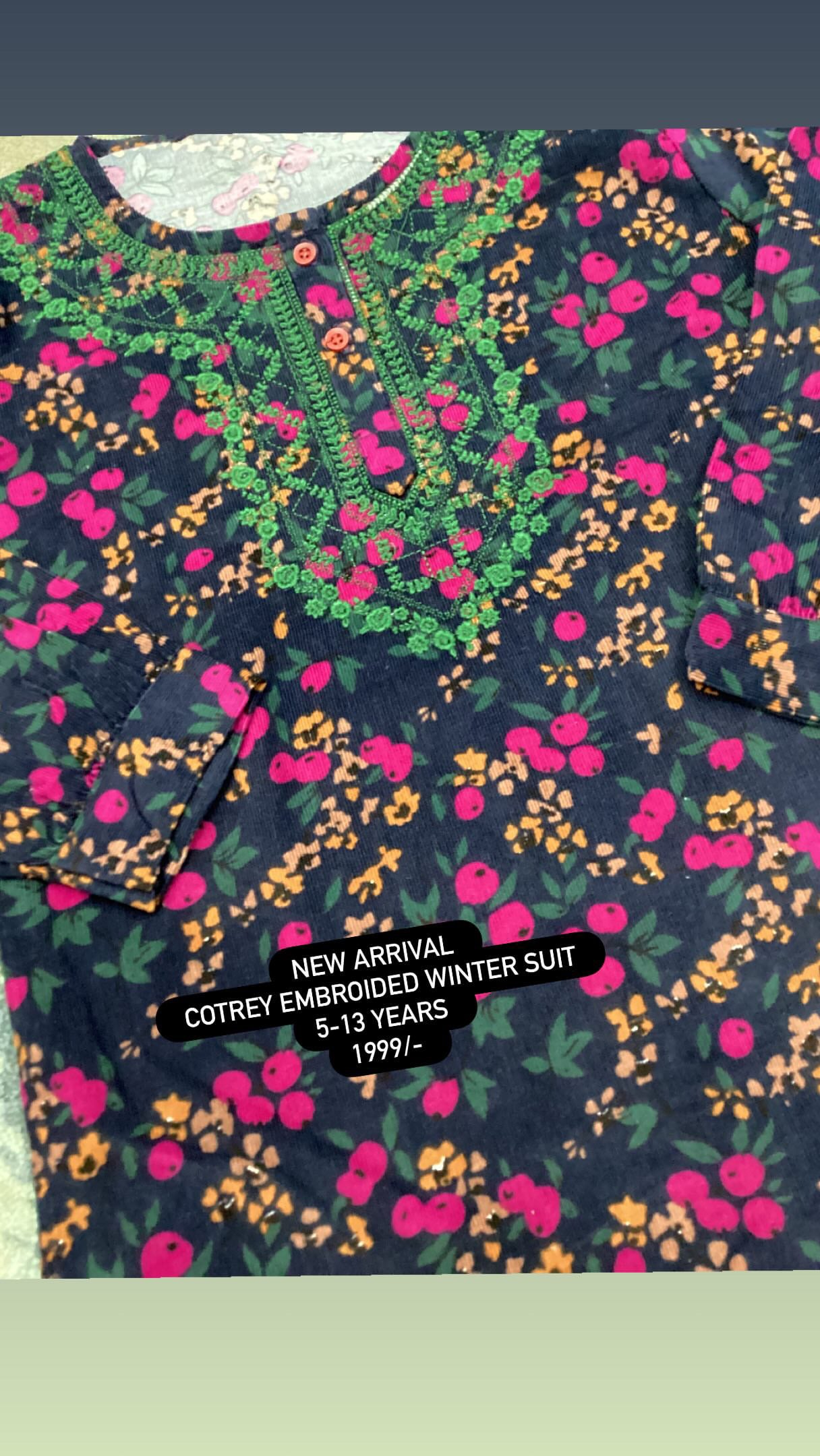 Kids Girls Affordable Baby Outfits -- Winter 2-Piece Embroidered Branded Corduroy Suit