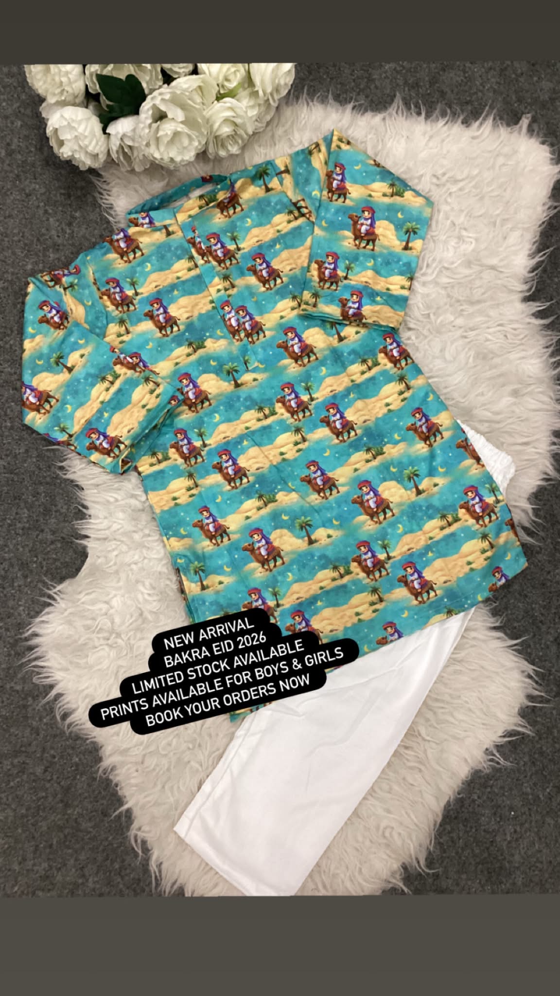 Kids Bakra Eid Collection 2026: Kids Boys 2 Piece Bakra print Lawn Suit