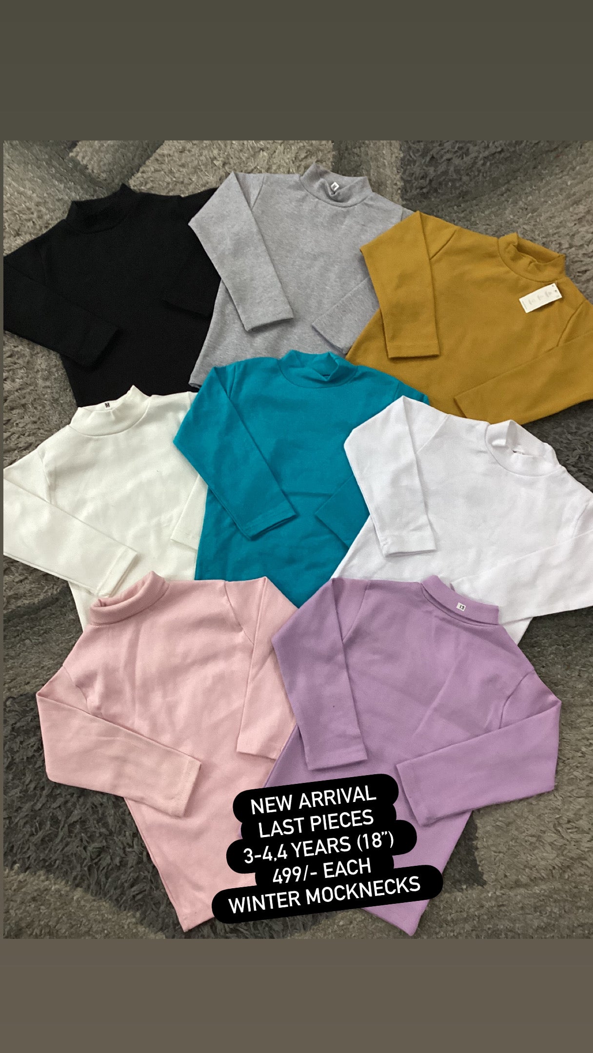 Kids Girls Boys Affordable Baby Outfits –- Winter Warm Hi/Mock Necks Pack of 3