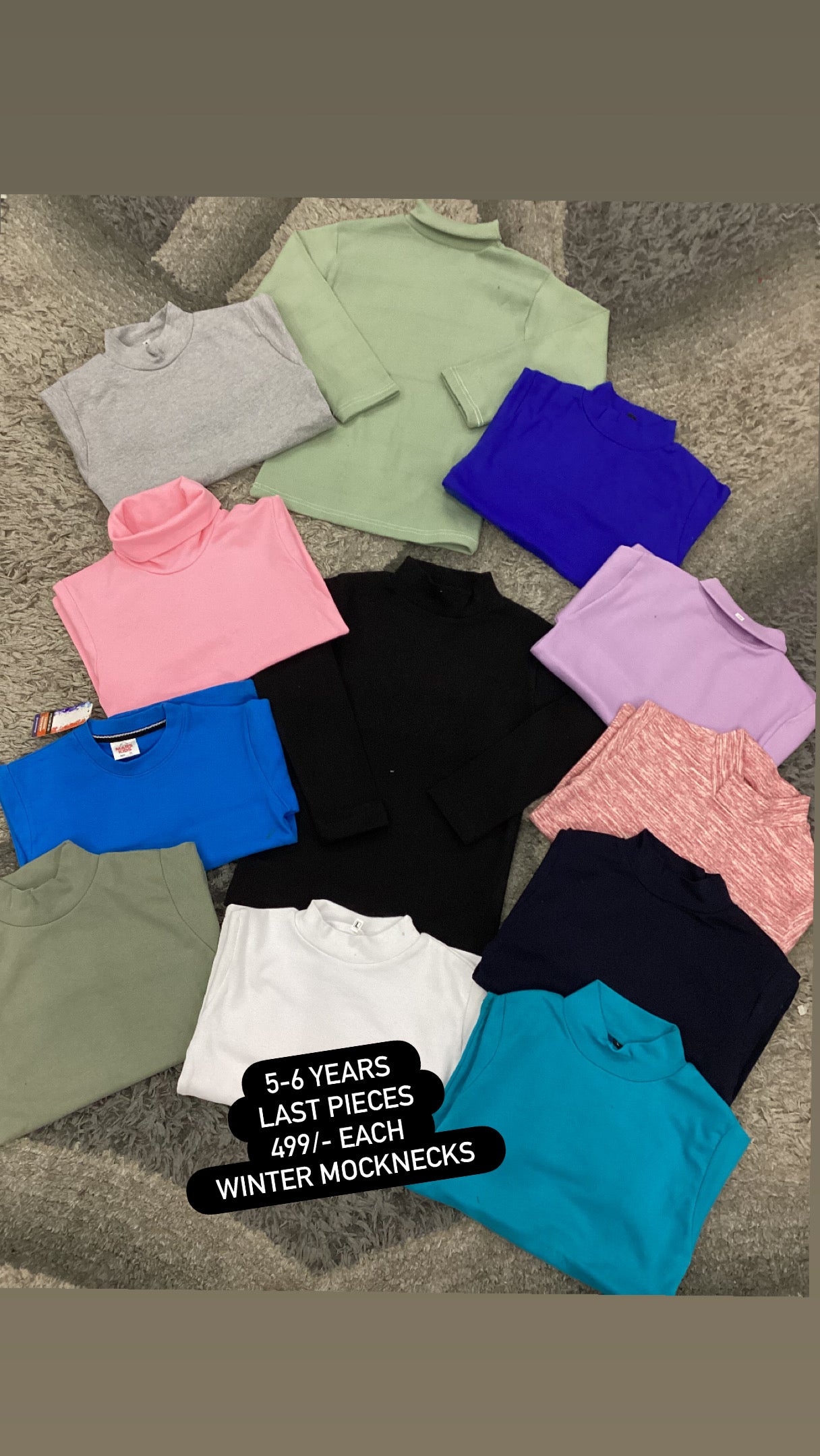 Kids Girls Boys Affordable Baby Outfits –- Winter Warm Hi/Mock Necks Pack of 3