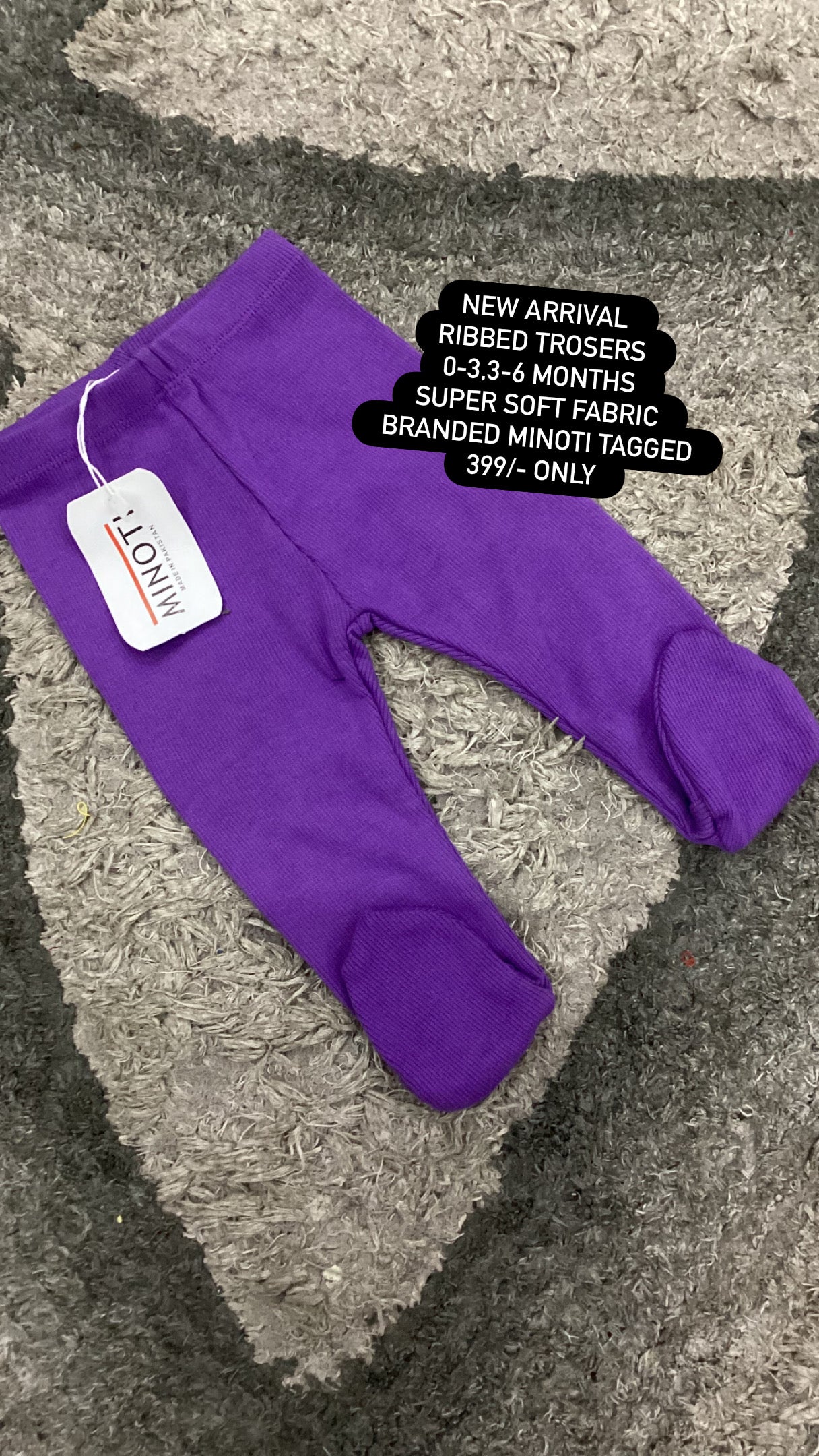 Kids Infant Affordable Baby Outfits –- Winter Mid Weather Ribbed Minoti Branded Trousers