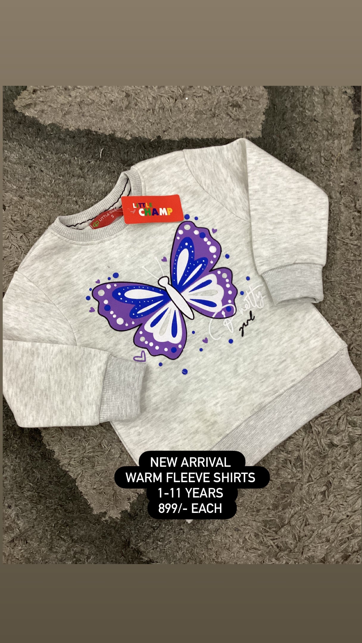 Kids Girls Affordable Baby Outfits –- Winter Warm Fleece Branded Shirt Embroided