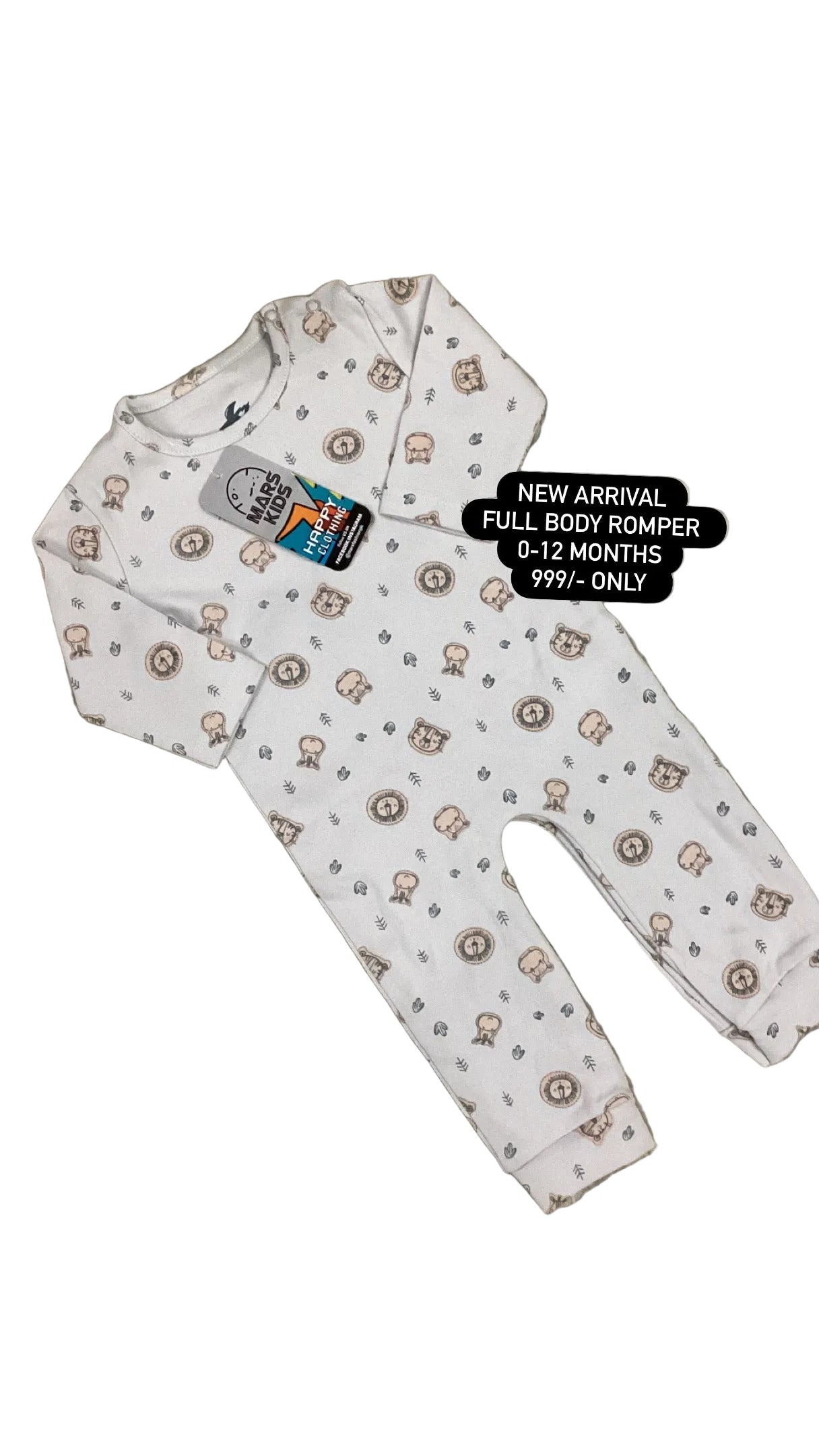 Baby romper with floral pattern on a textured surface with flowers in the background
