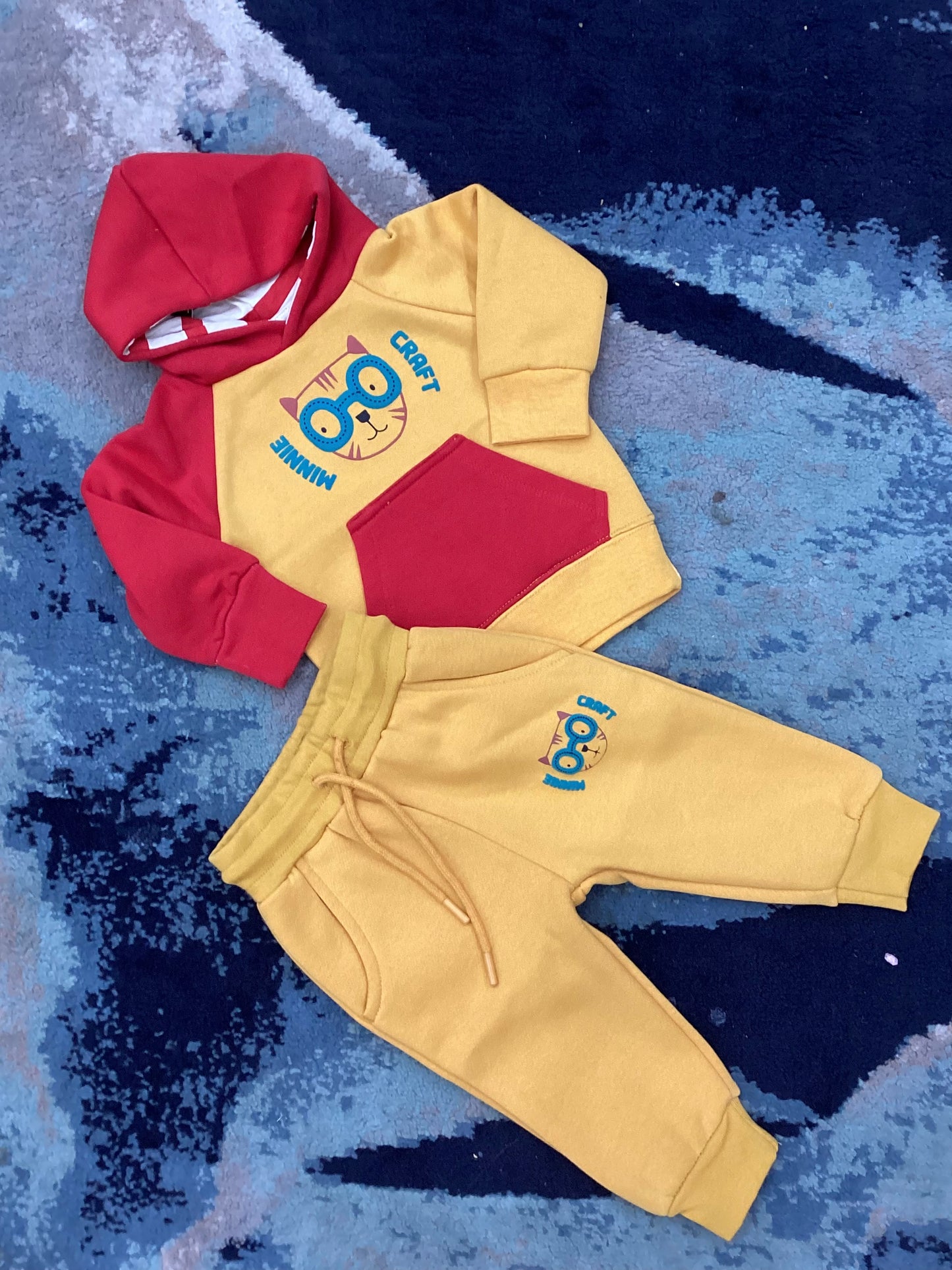 Kids Girls Boys Affordable Baby Outfits –- Winter Warm Fleece Branded Hoodie Track Suit