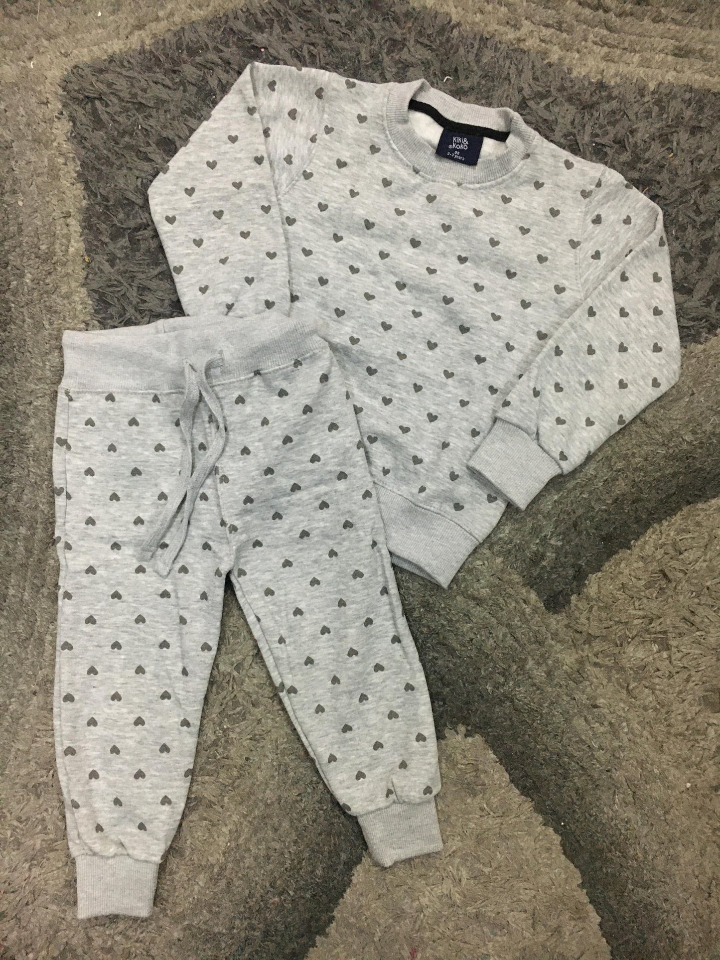 Kids Girls Boys Fleece Winter 2023 Suit Grey Heart 2-5 Year