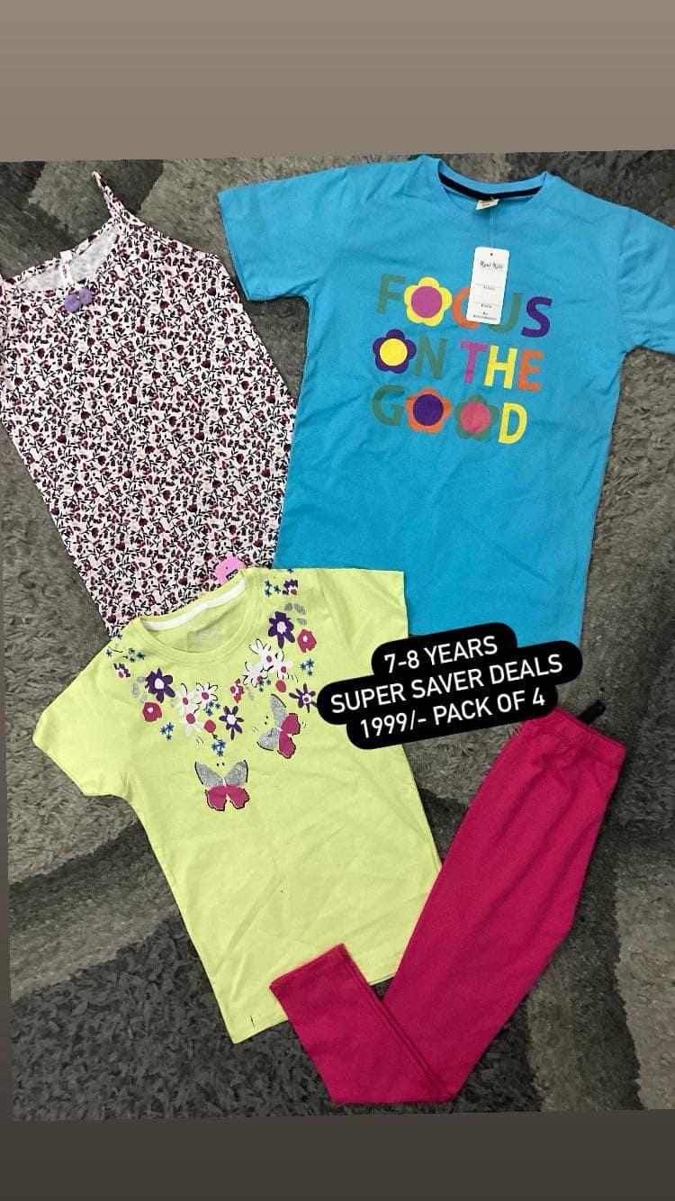 Kids Girls Summer Shirts and Tights Pack 7-8 Years