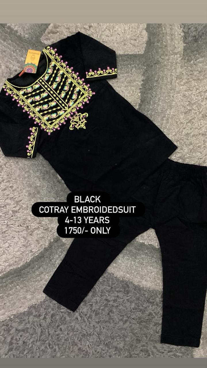 Kids Girl Affordable Baby Outfits –-Cordory Emrboided Kurti with Trouser