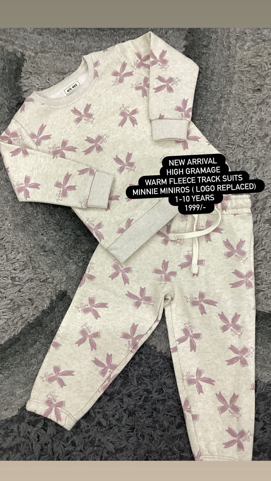 Kids Girls Affordable Baby Outfits –- Winter Warm Branded Original Minnie Minors Fleece Warm Track Suit