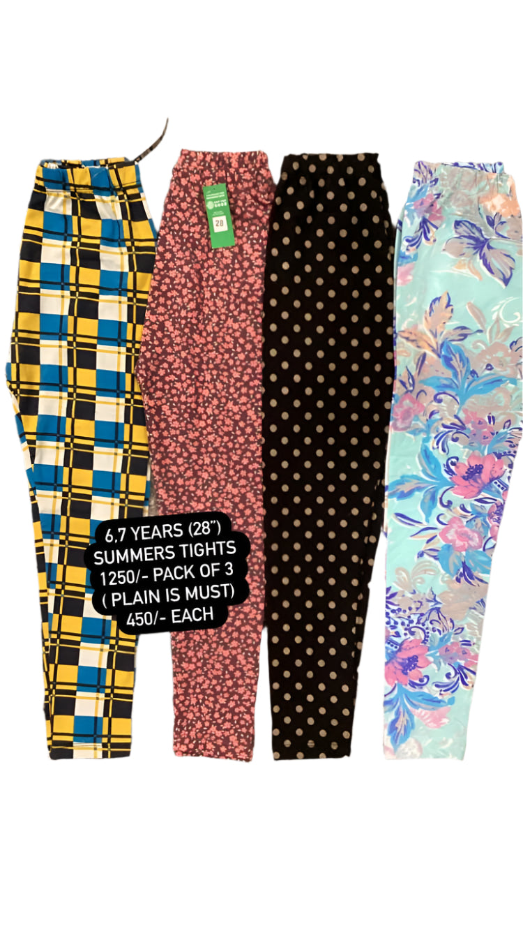 Kids Girls Summer Blended Tights Printed and Plain Pack of 3