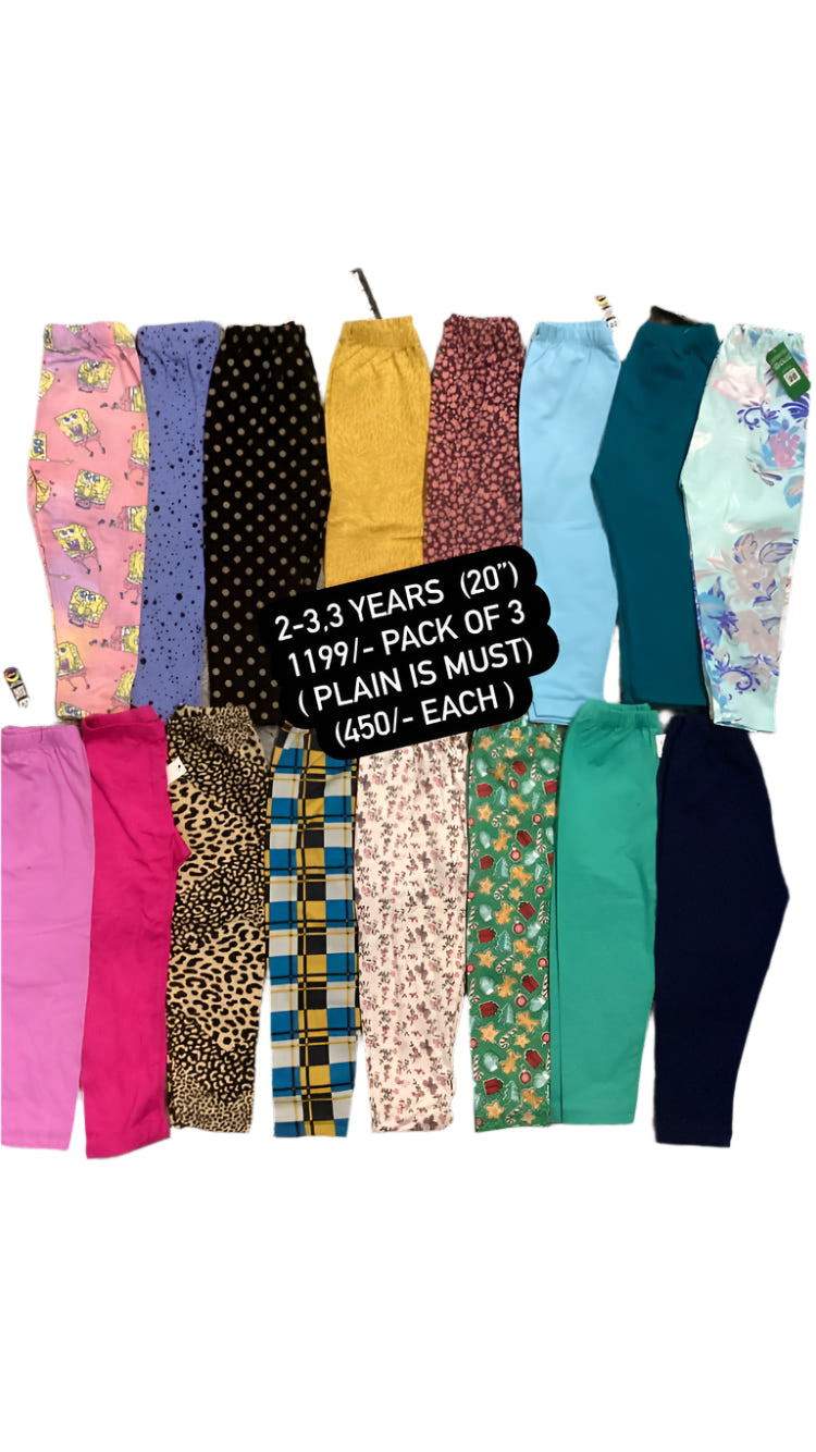 Kids Girls Summer Blended Tights Printed and Plain Pack of 3
