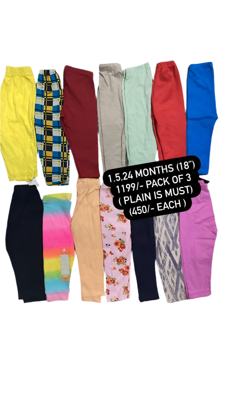 Kids Girls Summer Blended Tights Printed and Plain Pack of 3