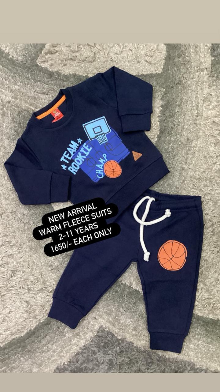 Kids Boys Girl Affordable Baby Outfits –-Full Fleece Warm Set Imported Branded