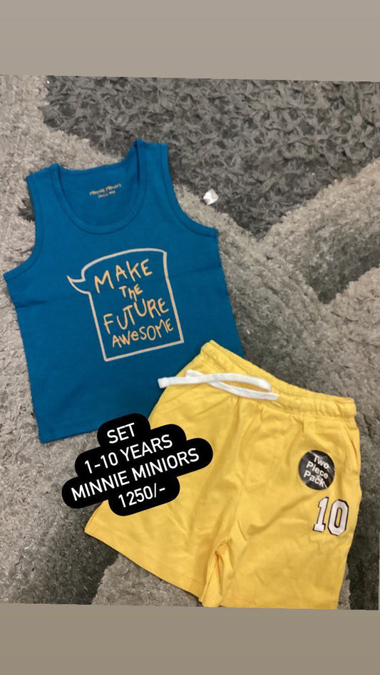 Kids Boys Summer Original Minnie Minors Set White Sando with Yellow Shorts