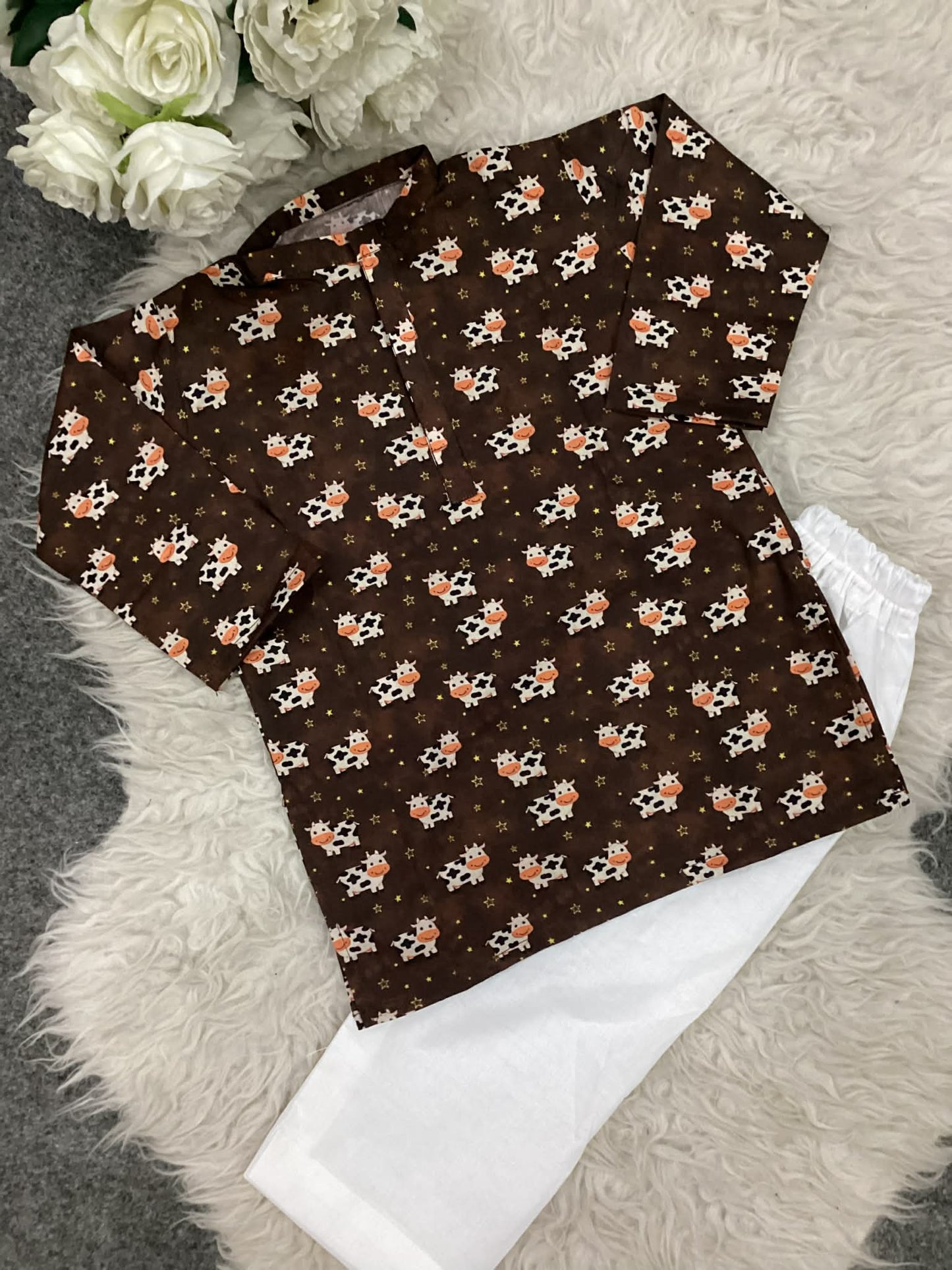 Kids Bakra Eid Collection 2026: Kids Boys 2 Piece Bakra print Lawn Suit