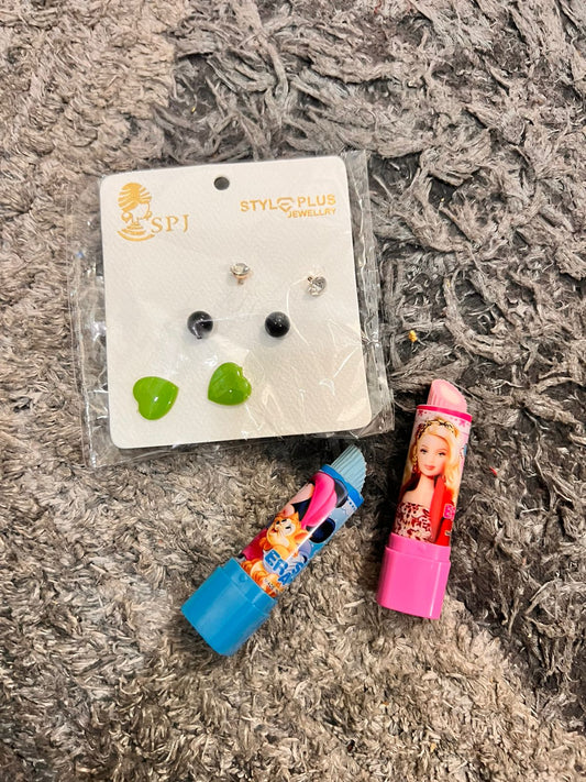 Pack of 3: Imported Pack of Kids Ear Tops with two Erasers Blessed Sale