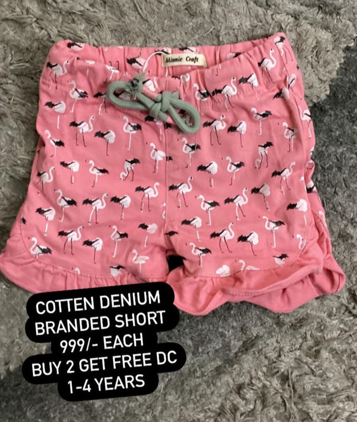 Kids Girls Eid Collection Cotton Denim Shorts Flamingo Pink