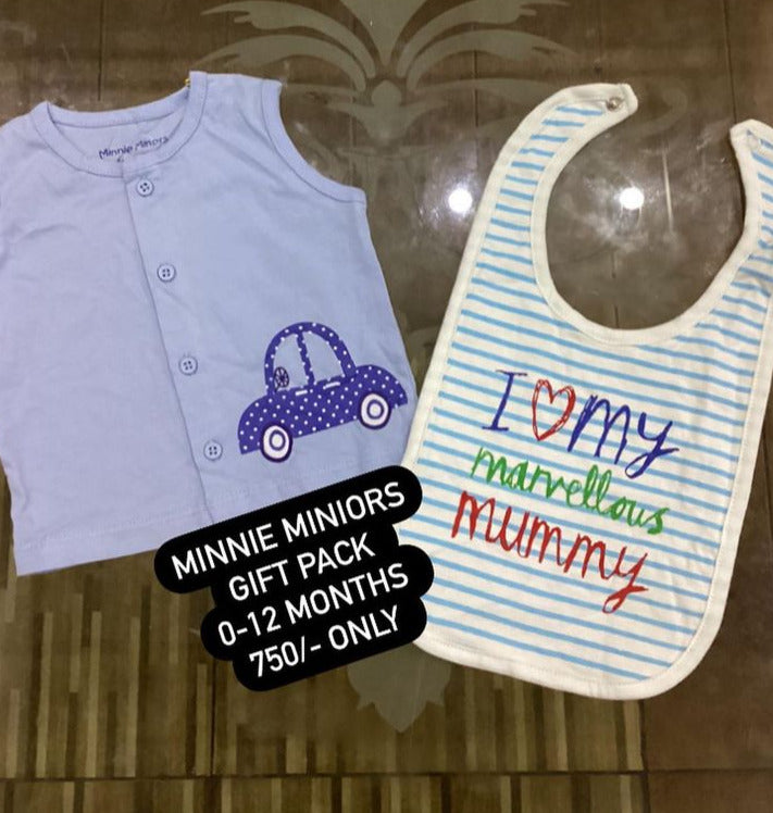 Kids Infant Minnie Minors Pack of 2 Button Shirt with Long Bib Blue with Lining
