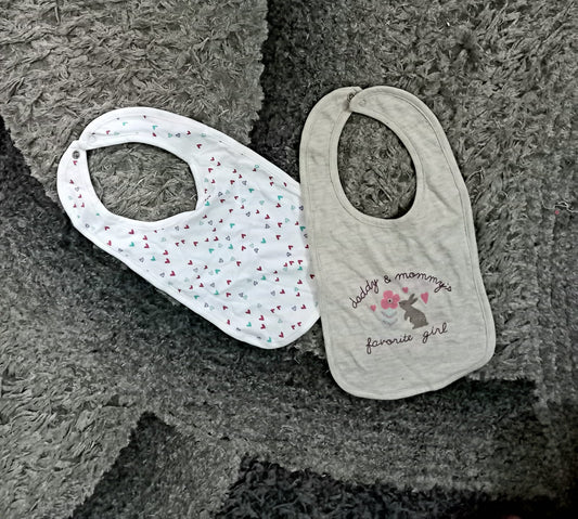 Kids Infant Minnie Minors Bibs Pack of 2 Pink hearts and Gray Bunny