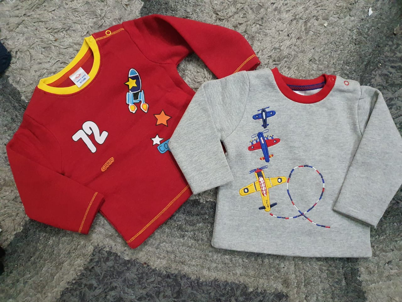 Kiids Infant Branded Fleece/Terry Winter Warm Shirt 9-12 Months Pack of 2