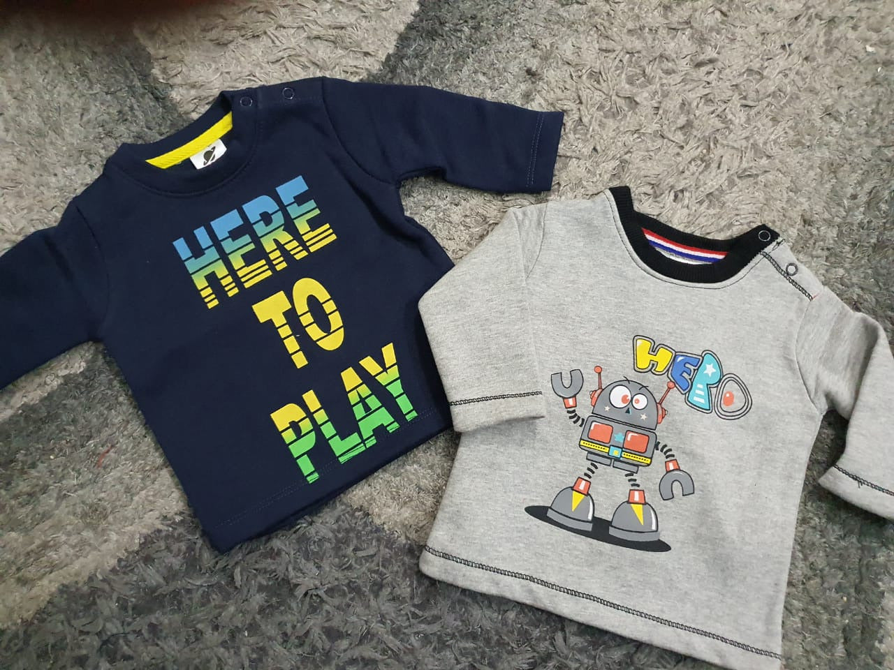 Kids Infant Branded Fleece/Terry Winter Warm Shirt 0-3Months Pack of 2