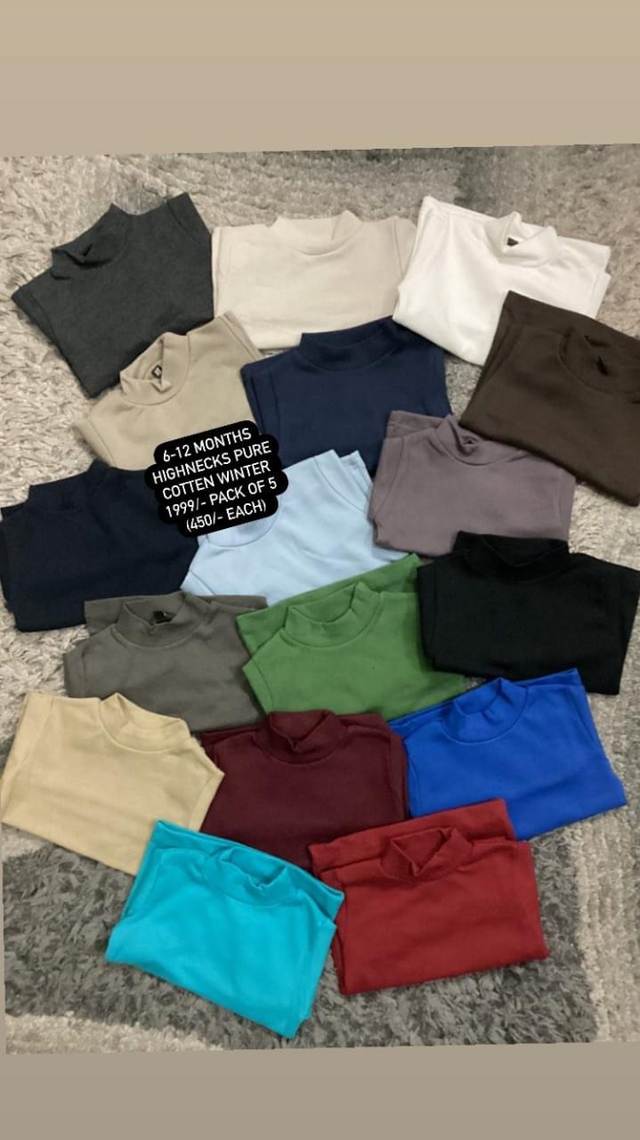 Kids Girls Boys Pack of 5 Mock Necks Random Colors 6-12 Months