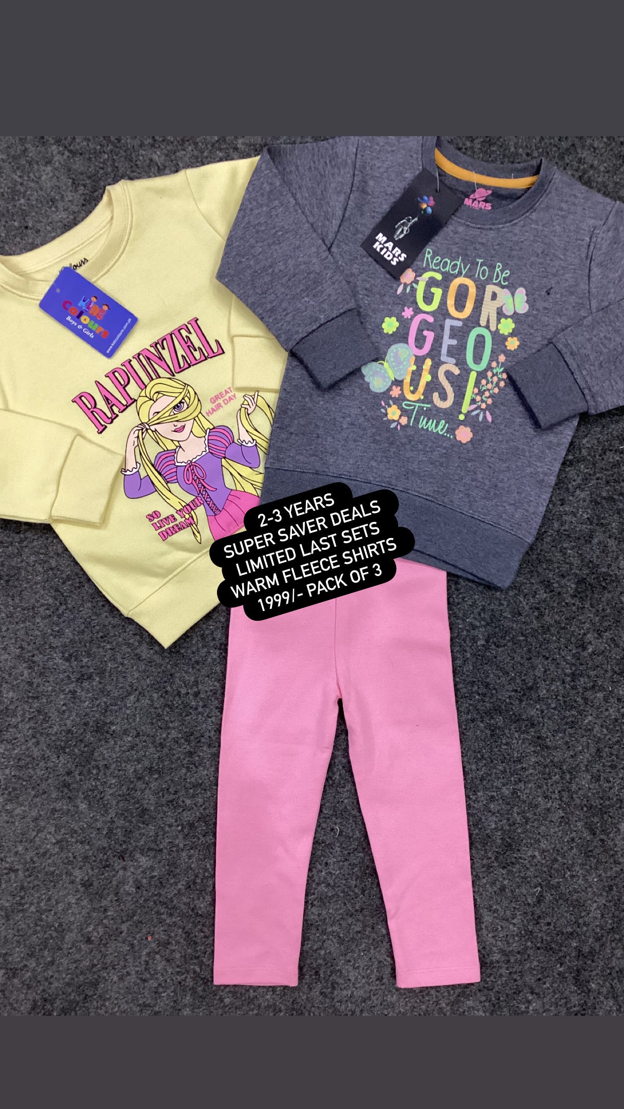 Kids Girls Affordable Baby Outfits –- Winter Warm Branded Shirts Deals with Tights