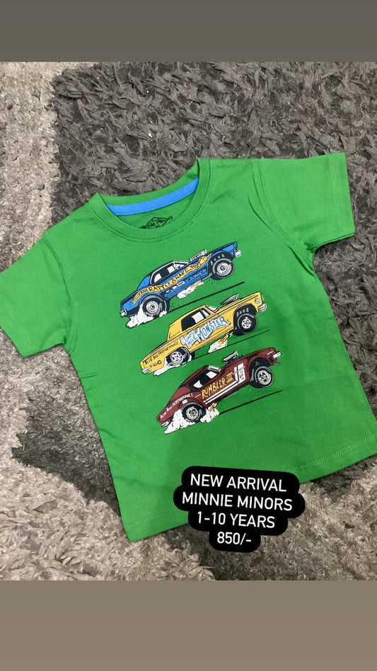 Kids Boys Summer Original Minnie Minors Shirt Cars