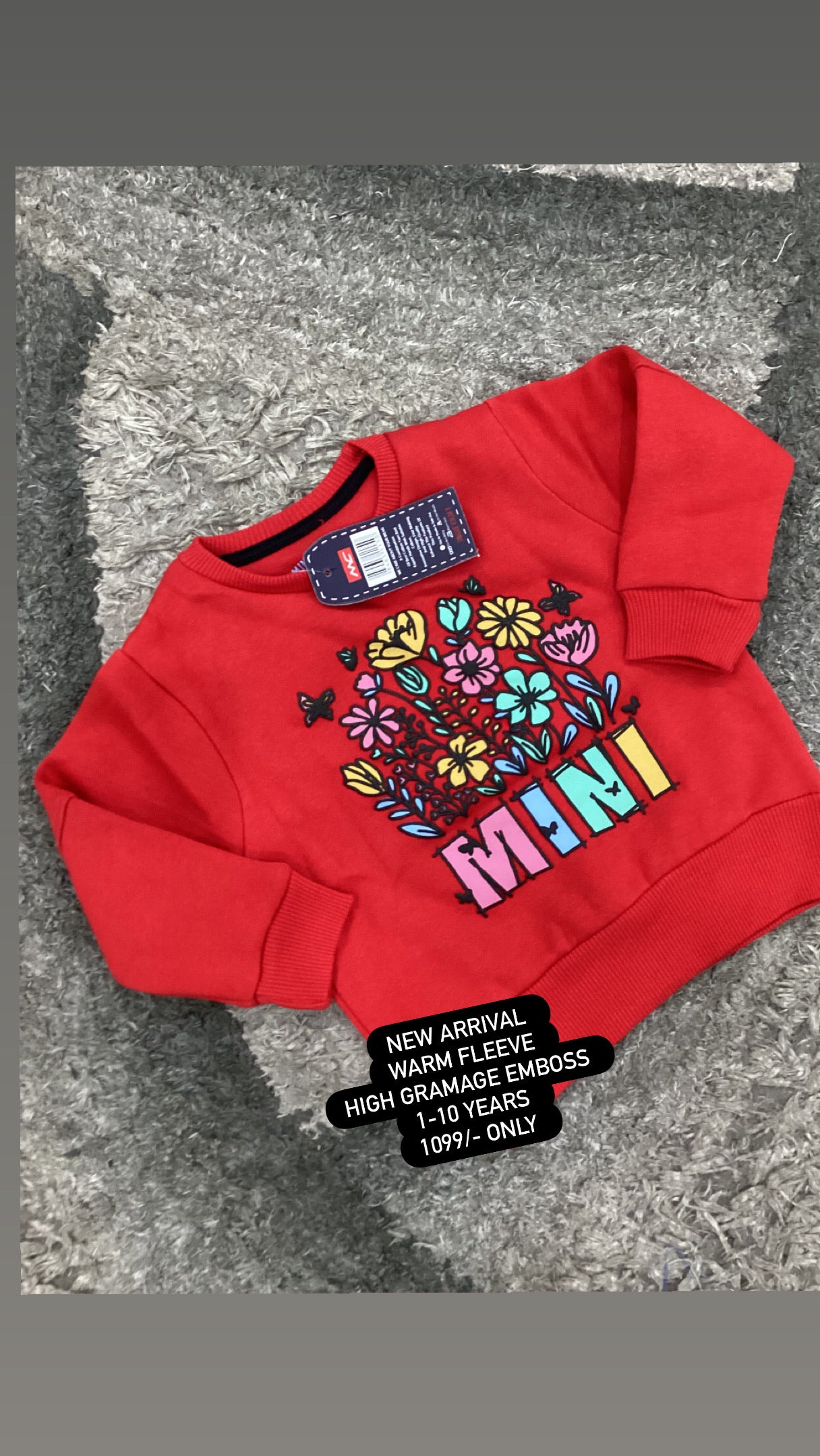 Kids Girls Affordable Baby Outfits –- Winter Warm Fleece Branded Original Shirt