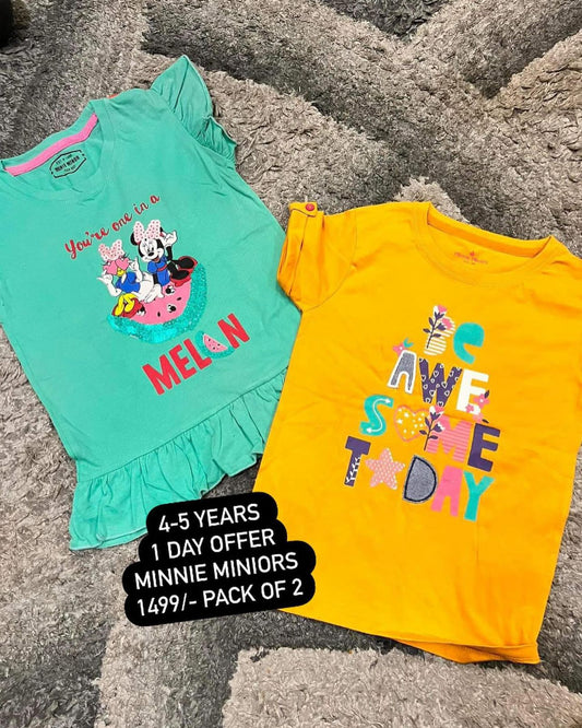 Kids Girls Summer Pack of 2 Branded Imported Shirts 4-5 Year