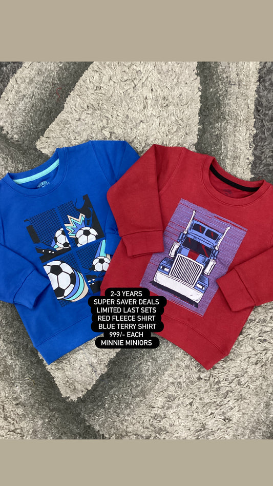 Kids Boys Affordable Baby Outfits –- Winter Warm Fleece Branded Pack of 2 Shirts