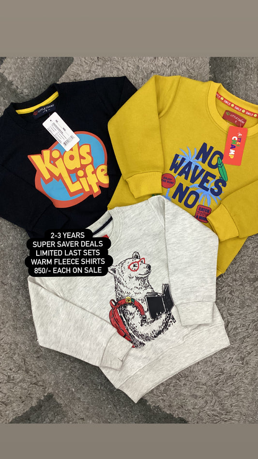 Kids Girls Boys Affordable Baby Outfits –- Winter Warm Fleece Branded Pack of 3