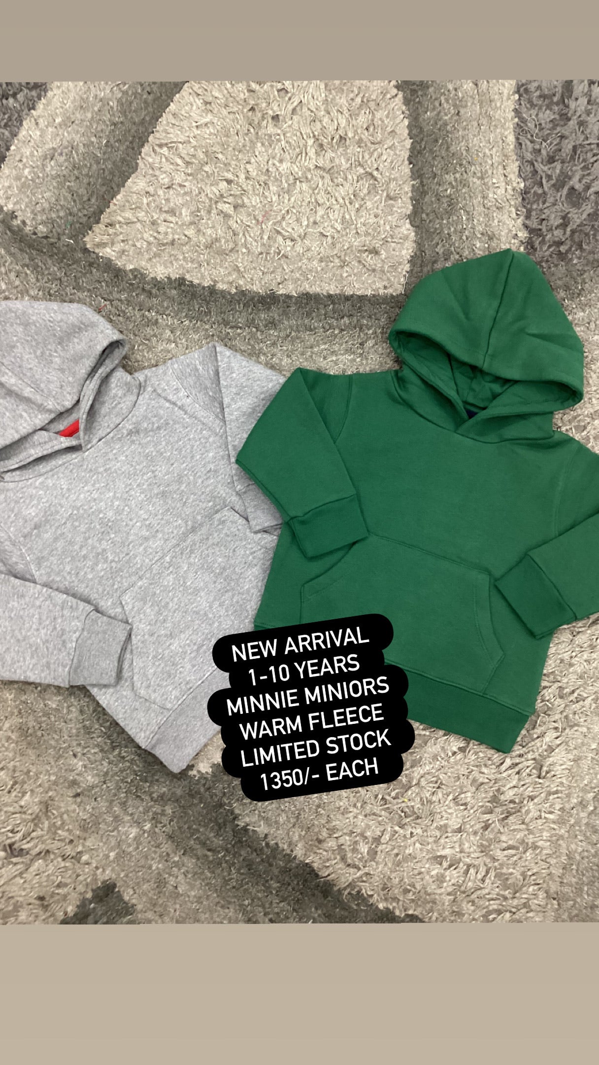 Kids Girls Boys Affordable Baby Outfits –- Winter Warm Fleece Branded Original Minnie Minors Hoodie