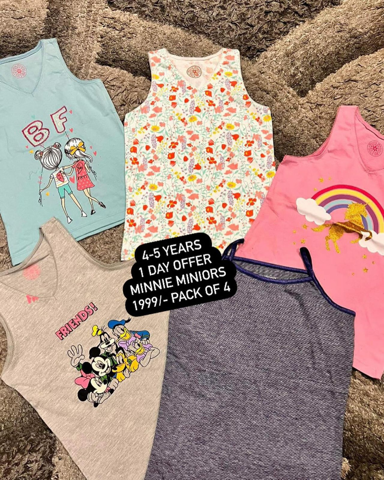 Kids Girls Summer Pack of 2|3|4 Original Minnie Minors Sandos 4-5 Year