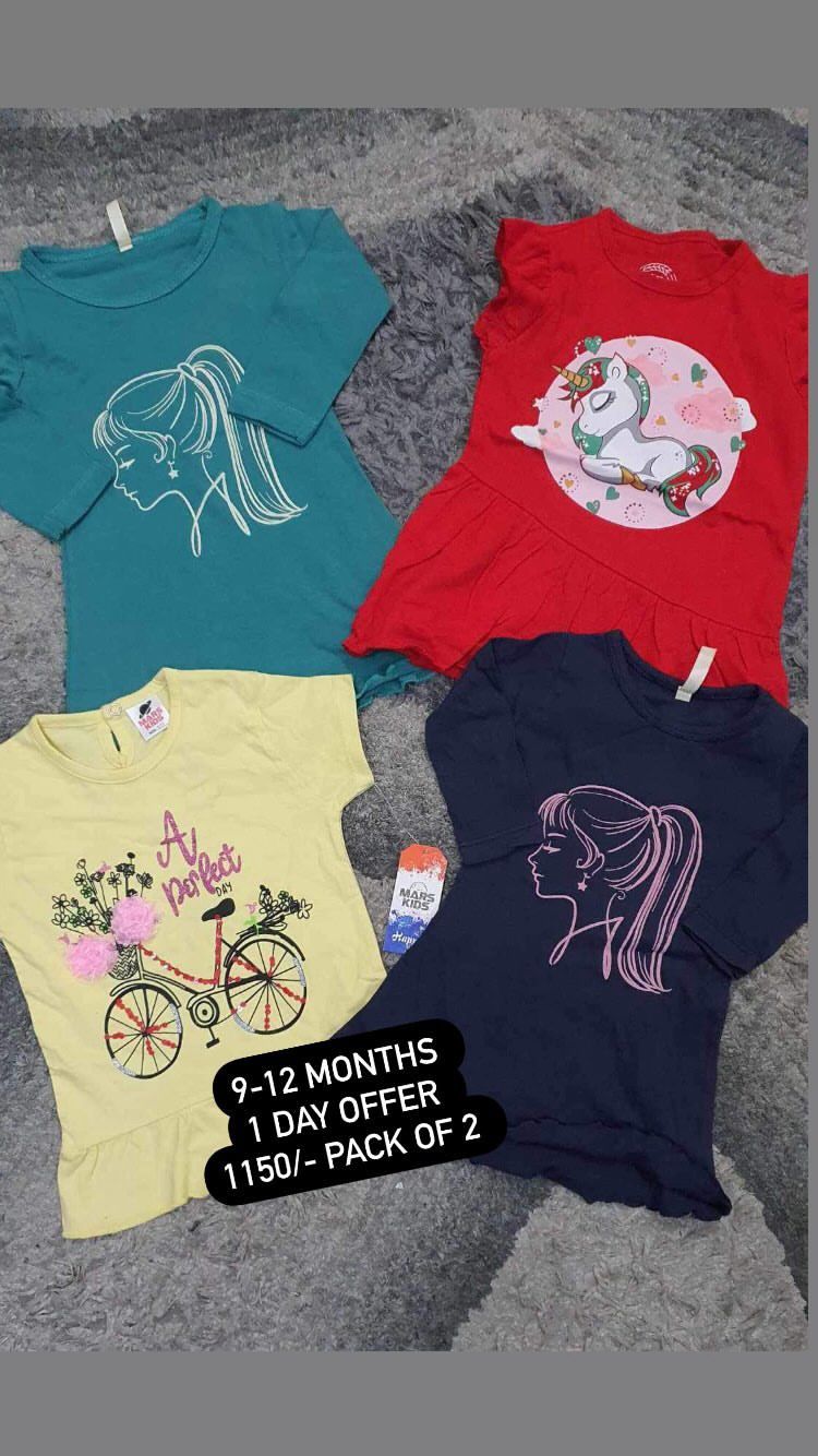 Kids Girls Summer Pack of 2|3|4 Branded Shirts 9-12 Months