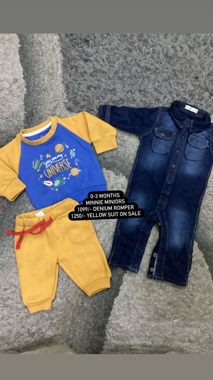 Kids Infant  Daily Deal Winter Gala Sale 0-3 Months Pack of 3 Trouser Shirt and Denim Jeans Romper