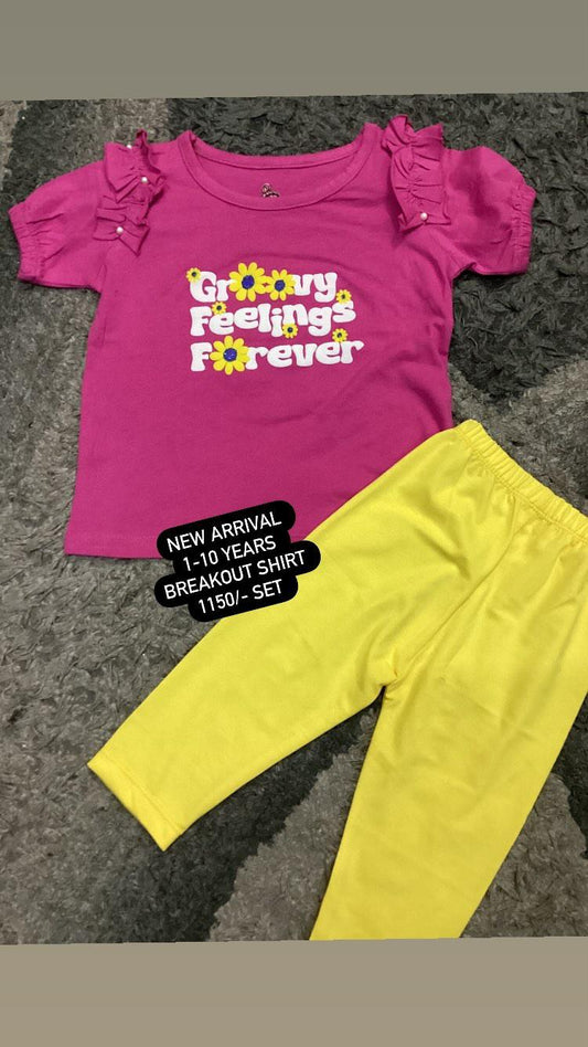 Kids Girls Original Branded Summer Collection Pink Shirt with Yellow Tights