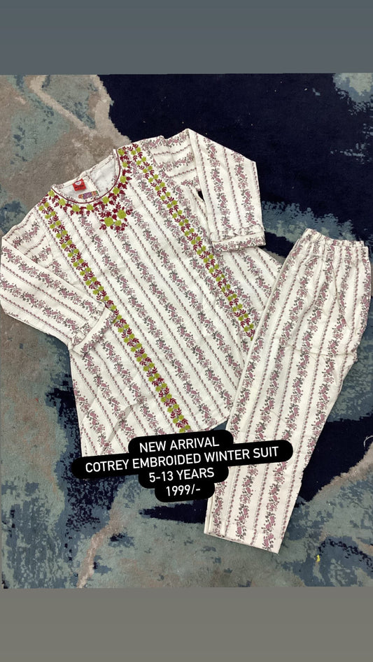 Kids Girls Affordable Baby Outfits -- Winter  2-Piece Embroidered Branded Corduroy Suit