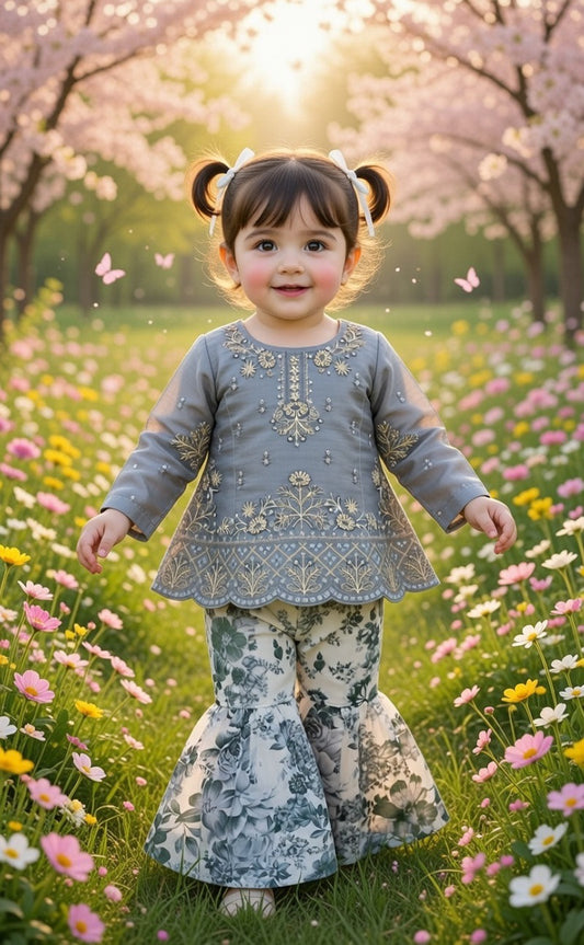 Kids Ramadan & Eid Collection 2026: Ethnic Style Girls Branded Dori Net Shirt with Garara