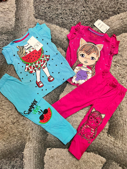 Kids Girls Summer Pack of 2 Branded Shirts with Pj 2-3 Year