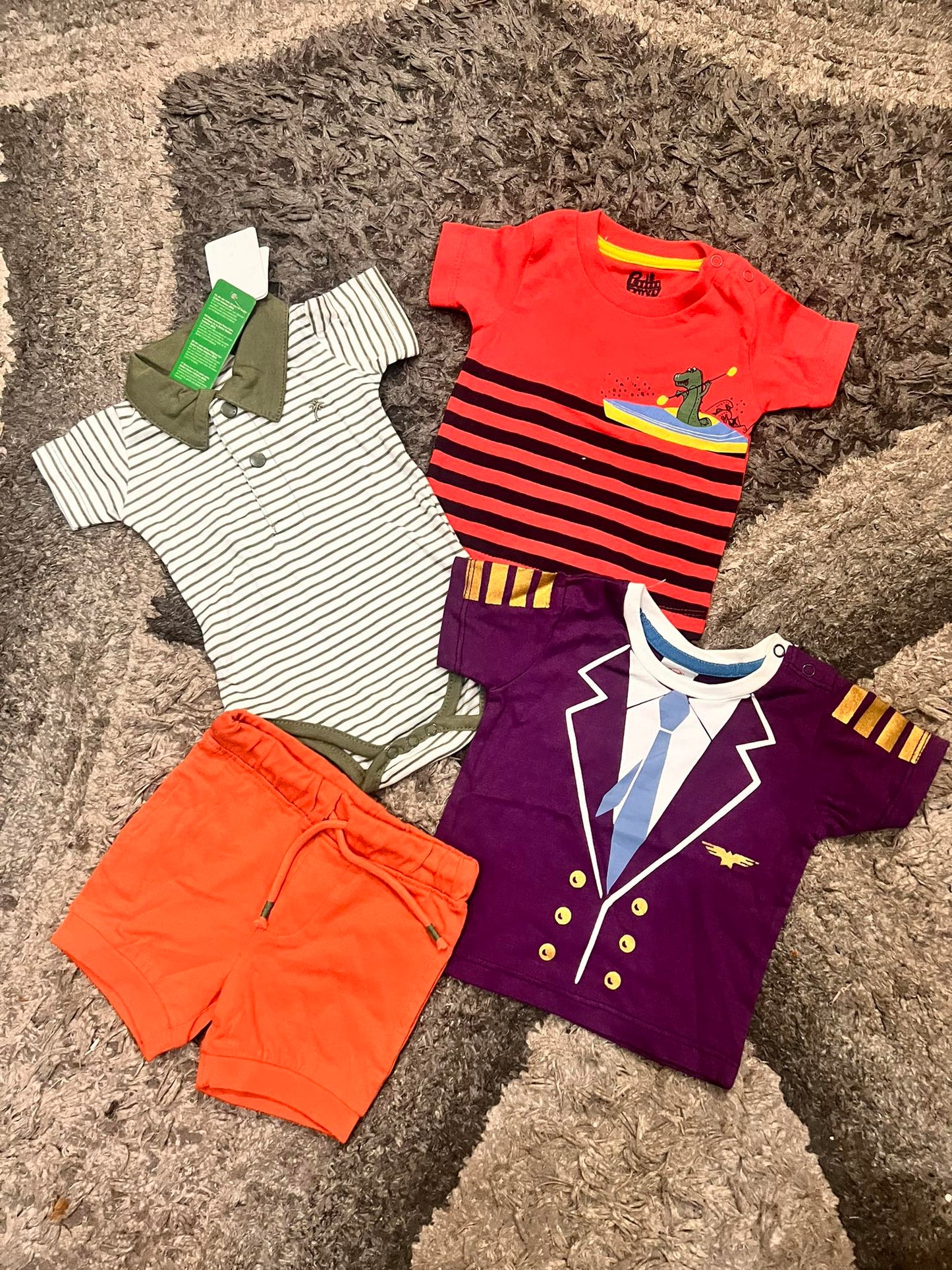 Kids Infant Boys Summer Sale Pack of 4: 2 Shirts One Romper one Short original Minnie Minors 0-3 Months