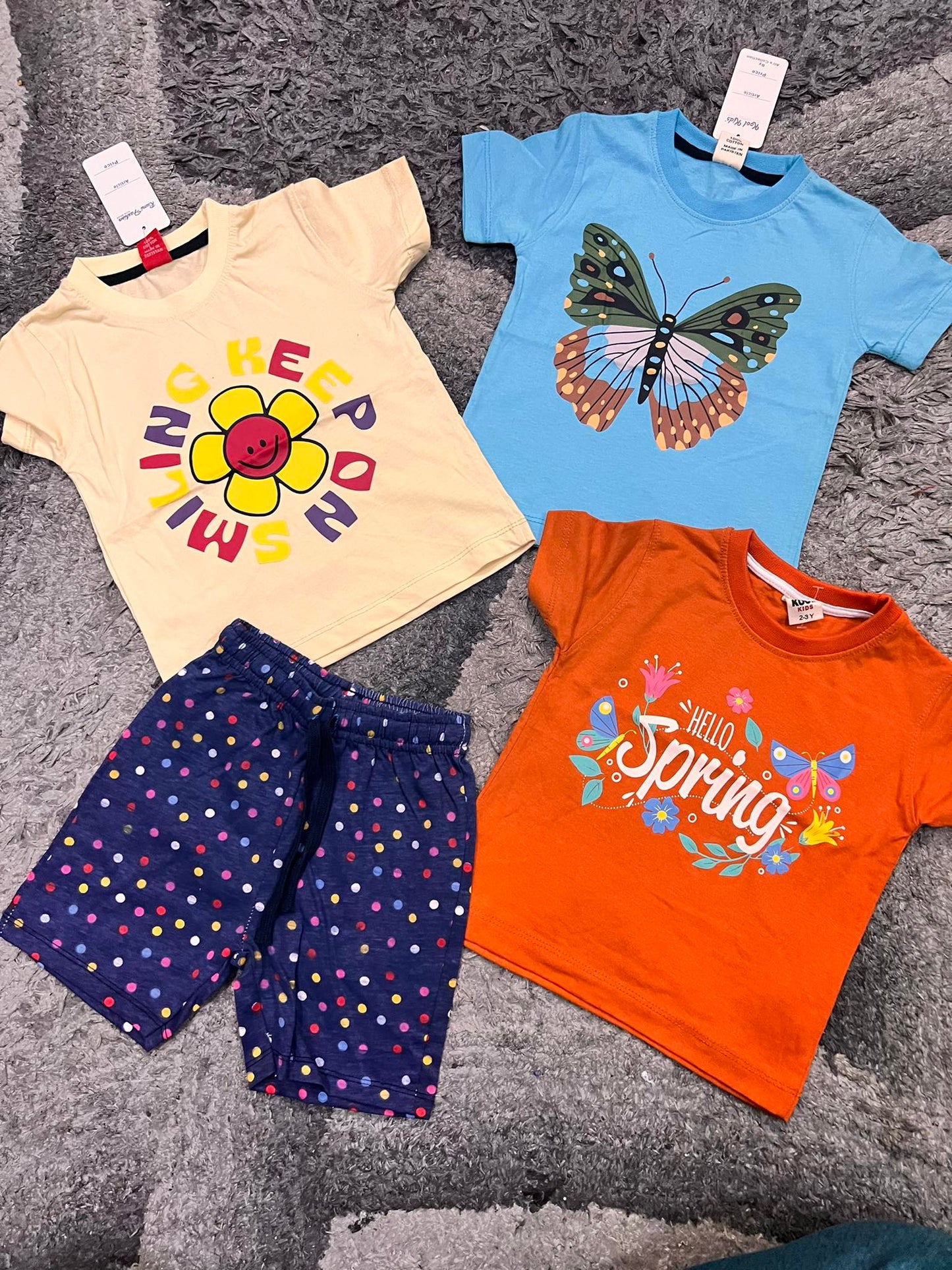 Kids Girls Summer Pack of 4 Branded Shirts with Shorts 2-3 Year