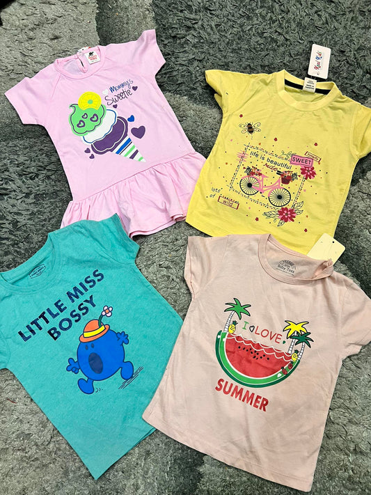 Kids Girls Summer Pack of 4 Shirt with Trouser Branded Imported Pack 2-3 Year