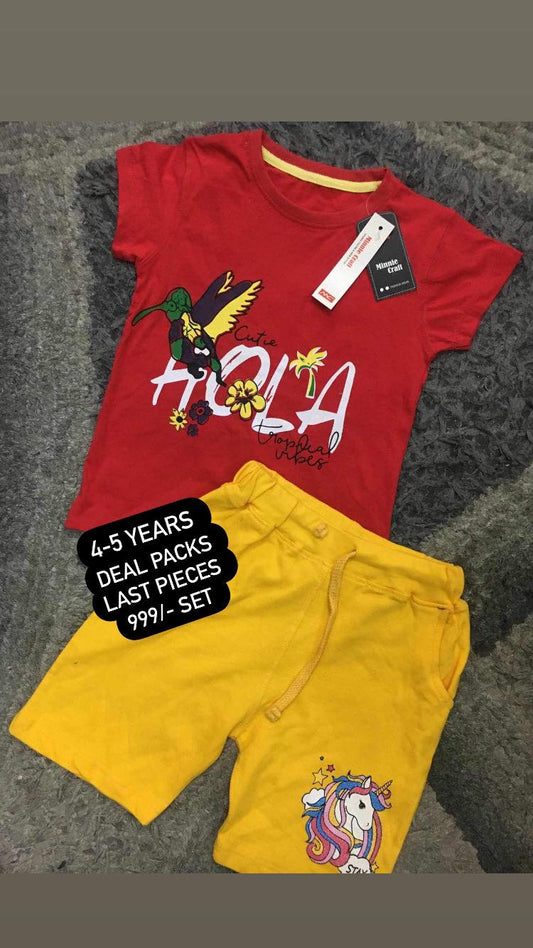 Kids Girls Summer Sale Shirt with Shorts Deal Pack of 2 with Branded Shirt
