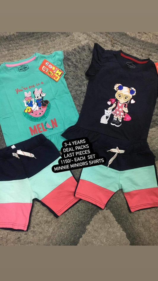 Kids Girls Summer Sale Shirt Pack of 2 Branded Shirt Original Minnie Minors with Shorts