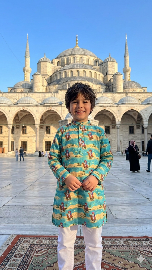 Kids Bakra Eid Collection 2026: Kids Boys 2 Piece Bakra print Lawn Suit