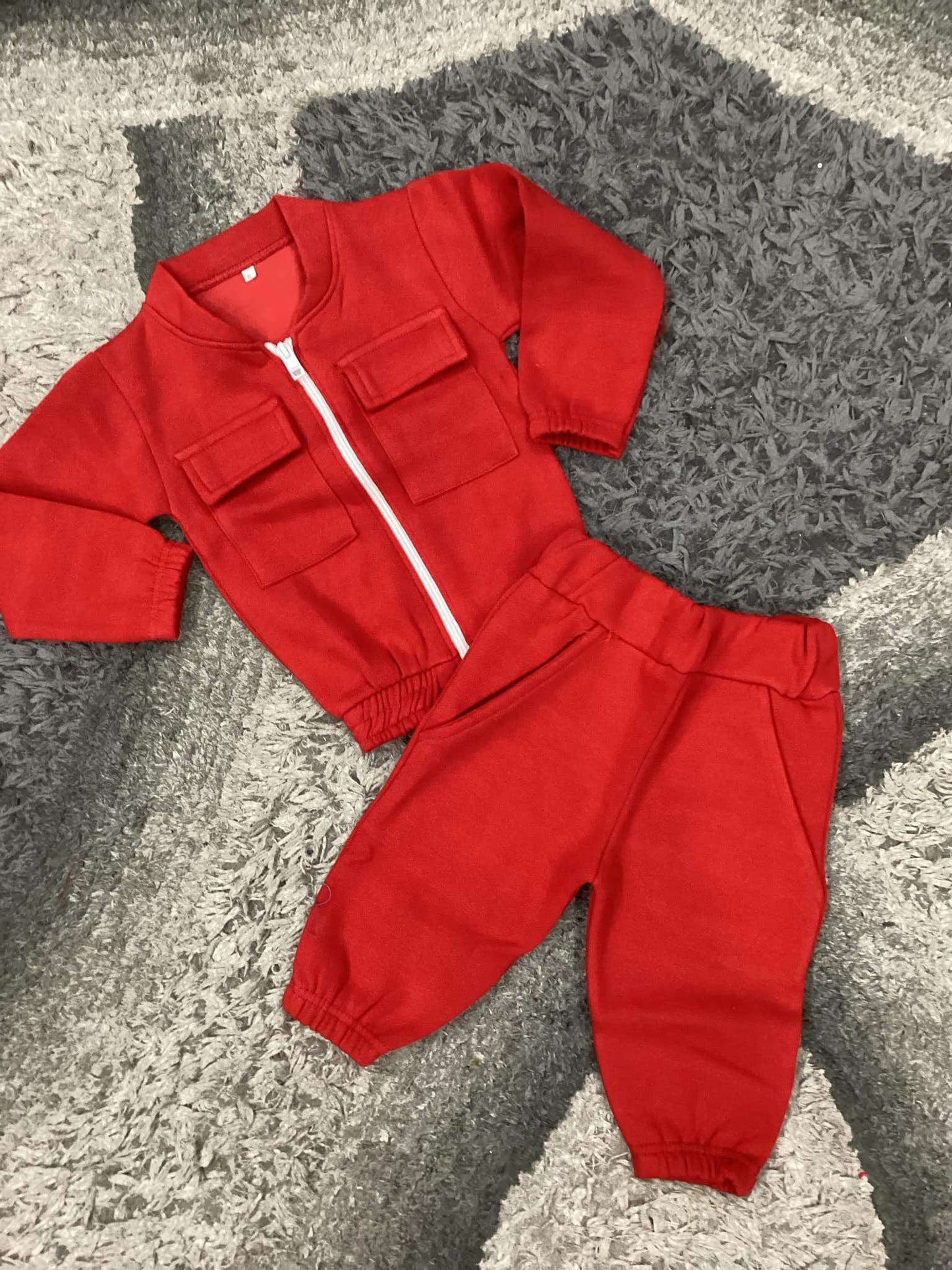 Kids Girls Boys Fleece Warm Winter Jacket Zipper with Trouser