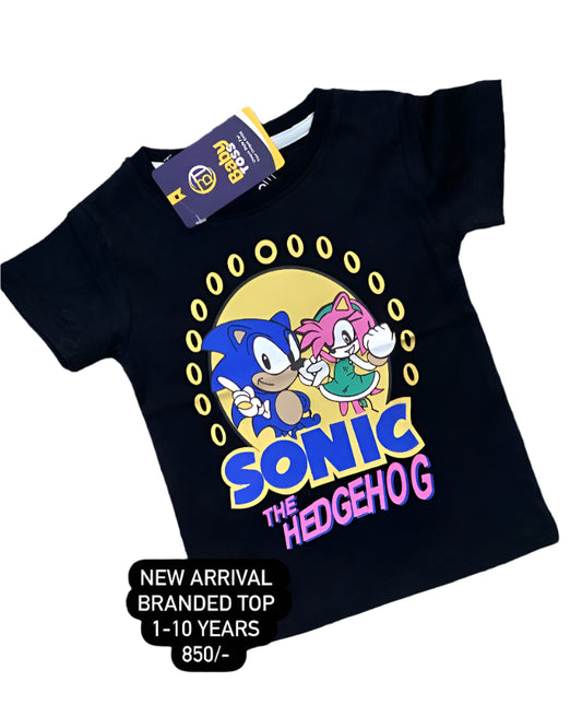 Kids Girls Boys Summer New Arrivals T Shirts Branded Sonic Black