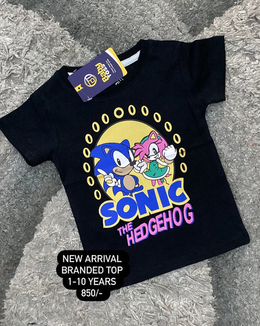 Kids Girls Boys Summer New Arrivals T Shirts Branded Sonic Black